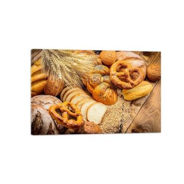 Imagem de Impressões de arte de parede em tela de cozinha - imagens de sala de jantar decoração de parede - Pão e trigo 9 - Pintura vintage natureza morta para sala de estar pronta para pendurar tela embrulhada