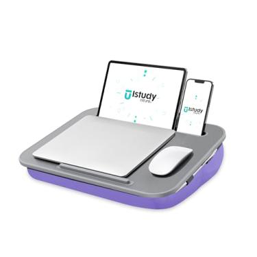 Imagem de Mesa de colo com almofada lavável – serve para laptops de até 15,6 polegadas – mesa e suporte para laptop portátil – escrivaninhas e bandeja para escrever, ler, trabalhar, jogar na cama, sofá, chão