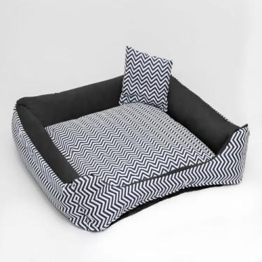 Imagem de Cama Pet Luxo Extra Grande Quadrada Impermeável Collor Branco Preto