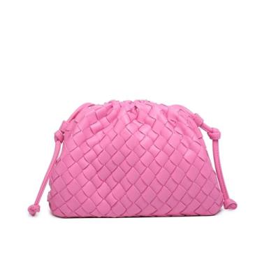 Imagem de BRYCTSISEN Bolsa clutch de tecido para mulheres moderna pequena bolsa quadrada vintage bolsa de couro PU feita à mão, Rosa vermelha 3, Large