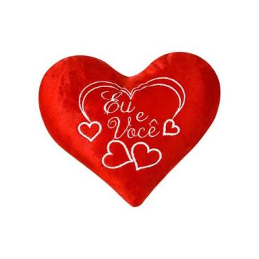Imagem de Almofada bordada coração de pelúcia eu e você vermelha 1pç - Vitor Bor