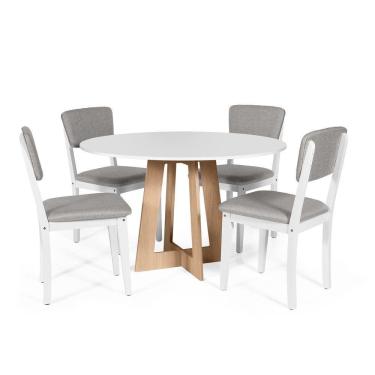 Imagem de Mesa De Jantar Redonda Montreal Bran/jade Com 4 Cadeiras Estofadas Ella Branco/cinza Claro