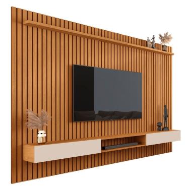 Imagem de Painel Ripado Com Nicho Bancada Amadeirado Para Sala 2m Versatil Tv Até 75