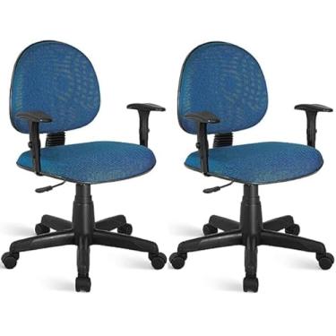 Imagem de Kit 2 Cadeiras Escritório Home Gourmet Ergonômica Executiva Azul com Preto Braço Regulável Tecido JSerrano Rodízio Semi Silicone