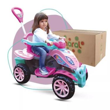 Imagem de Carrinho de Passeio Infantil Menina com Pedal e Empurrador Quadriciclo