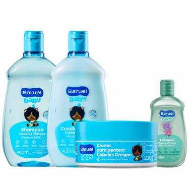 Imagem de Shampoo e Condicionador + Creme para Pentear Baruel Baby Cabelos Crespos + Colônia Toque de Frescor