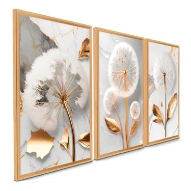 Imagem de 2025 Quadros Decorativos Flor Tulipa Branca Dourada 3 Peças Mosaico Sala Quarto Escritório (04, Tamanho 20x30 Centímetros)