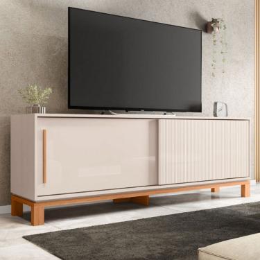 Imagem de Rack para TV Até 65 Polegadas Mondrian 2 Portas Ripado 3d Off White/Freijó - Caemmun