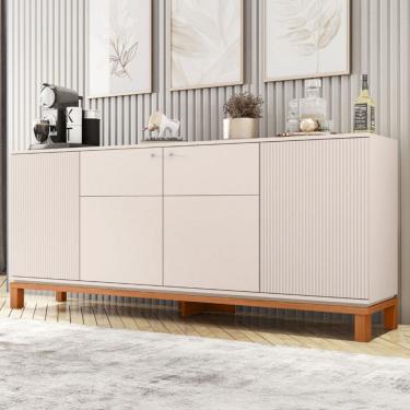 Imagem de Balcão Buffet Mondriant 4 Portas Ripado 3d Off White/Freijó - Caemmun