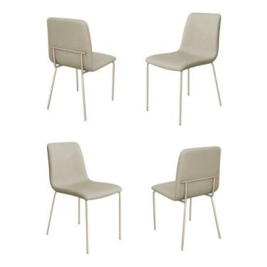 Imagem de Conjunto 4 Cadeiras Malu Couro Pérola Metal Champanhe - C&M Decor