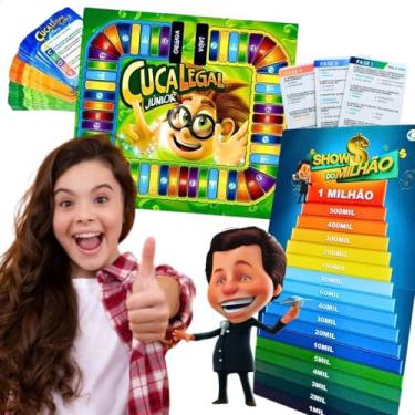 Imagem de Kit 2 Jogos Educativos Cuca Legal Jr Show do Milhão Tabuleiro Infantil Escolar Presente Aniversário Natal Criança Menino Menina 7 8 9 10 Anos Dia das Crianças Brinquedo Divertido Jogo de Perguntas