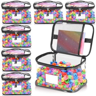 Imagem de Aliceset Pacote com 6 sacos de armazenamento de brinquedos extra grandes transparentes com etiqueta de nome e bolso manual, 33,5 x 23,5 x 19,3 cm, bolsas de viagem à prova d'água para organizar