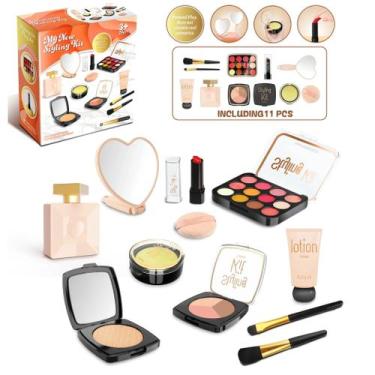 Imagem de Meninas Jogam Conjunto De Maquiagem Cosméticos Falsos Batom Em Pó Blus