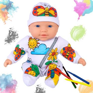 Imagem de Cotiplás Boneca Minha Pequena Artista Reborn, Kit Criativo com Canetinhas para Colorir, 35 cm