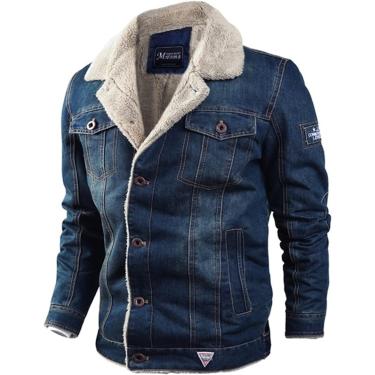 Imagem de Jaqueta Jeans Masculina Mais Veludo Jaqueta Jeans Grossa Masculina Lapela Casual Jeans De Algodão Jaqueta Gola De Pele Inverno Quente Slim Fit, Dark Blue, XL