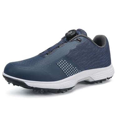 Imagem de ZHENSI Sapatos de golfe profissionais para homem com pregos, malha antiderrapante, sapatilhas informais para exteriores, Azul e rosa:, 41 BR