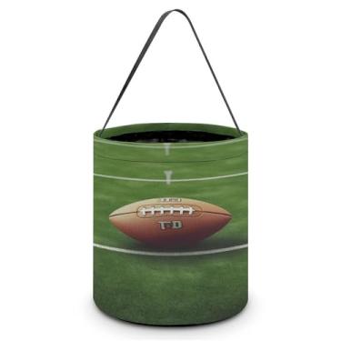 Imagem de YJWANDL Sacolas de doces de Halloween, bola de futebol americano, estampa esportiva dobrável e leve, para doces ou travessuras, bolsas leves para doces, preto, tamanho único
