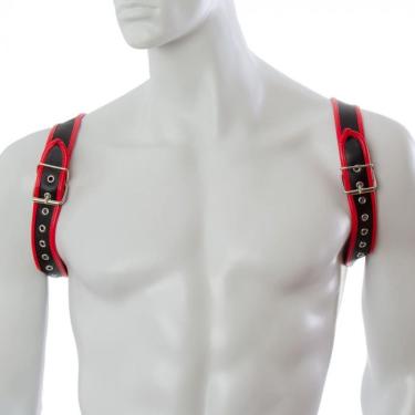 Imagem de Harness Preto E Vermelho Com Duas Argolas Nas Costas - Posseidon - Coleção Fetiche Lovetoys - Preto, único