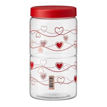Imagem de Pote Plástico Organizador de Cozinha Corações Vermelho 2100ML - Tiba