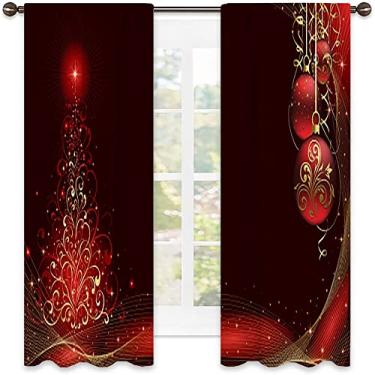 Imagem de Cortinas blackout de Natal 90%, estampa de estilo natalino, cortinas blackout com absorção de som para sala de jantar/decoração de festa, L 132 x C 150 cm