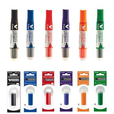 Imagem de Kit 6 Pincel Quadro Branco + 6 Refil V-Board Master Pilot