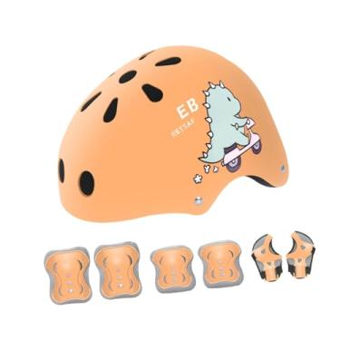 Imagem de Colaxi Capacete de bicicleta infantil de 7 peças confortável com joelheira e cotoveleira ajustável para patinação, meninos e meninas, esportes, patins, Laranja