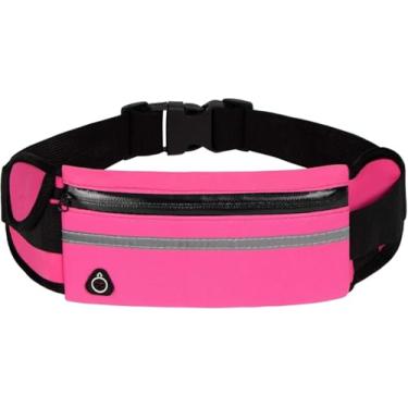 Imagem de Pochete Esportiva Impermeável com Porta Celular e Suporte para Garrafa – Cinta de Corrida Ajustável com Faixa Refletiva para Bike, Academia, Trilhas e Caminhadas (Rosa)