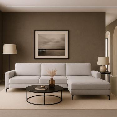 Imagem de Sofá 3 Lugares com Chaise Direito Loft Cinza / Branco