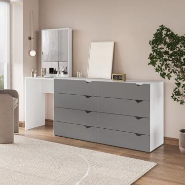 Imagem de Cômoda Penteadeira 8 Gavetas com Espelho Porto Cinza/Branco
