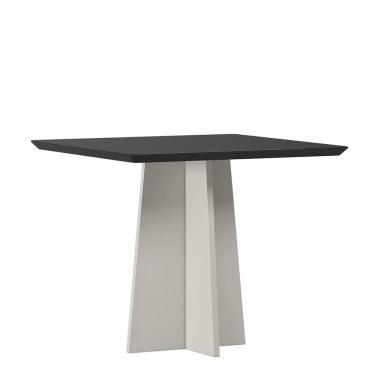 Imagem de Mesa Jantar Quadrada 90 x 90 Com Vidro 3mm Julia Sem Cadeiras - Off White - Preto - ÉdeCasaMóveis