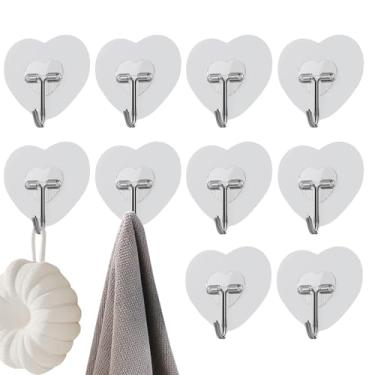 Imagem de Ganchos adesivos para parede | Ganchos adesivos removíveis, gancho transparente em forma de coração para porta, chuveiro, cozinha, banheiro, melhoria, chaves de casa