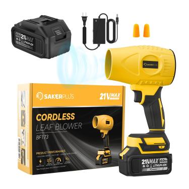 Imagem de SakerPlus Limpador de poeira portátil, soprador de folhas sem fio com 2 baterias, soprador portátil elétrico de 21 V 4,0 Ah, ajustável em 3 velocidades, mini soprador de folhas leve para quintal