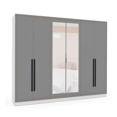 Imagem de Guarda-Roupa Casal com Espelho Valência 6 Portas 4 Gavetas Branco e Cinza