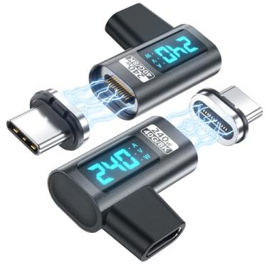 Imagem de Display digital USB C Adaptador magnético ângulo reto PD240W 24 pinos (pacote com 2) Display LED de tensão e corrente, medidor de potência tipo C, testador de medidor de potência 90 graus USB4 40Gbps