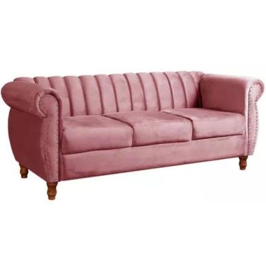 Imagem de Sofá Chesterfield 3 Lugares Realeza Vintage Retrô Suede Rosa