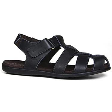 Imagem de Sandália Masculina Gladiadora em Couro, Preta, Palmilha em Nobuck, Confortável, Design Franciscano (Preto, BR, Adulto, Numérico, 40)