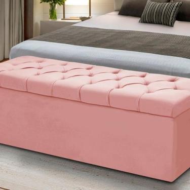 Imagem de Baú Para Quarto Cama Box Madeira Estofado Casal - D'Julia, Rosa