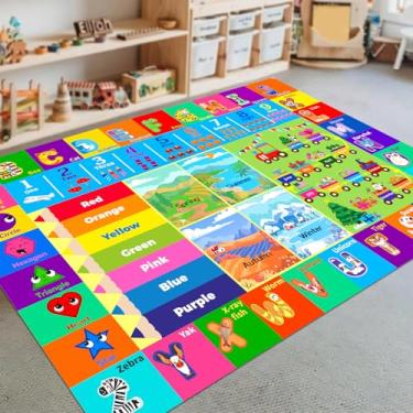 Imagem de Tapete infantil para sala de jogos, tapete educativo macio e antiderrapante com ABC, animais, números, tapete de brinquedo para crianças, pré-escolar, tapete para sala de aula, tapete de brinquedo