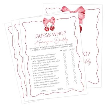 Imagem de Cherry Baby Shower Games, Cherry Guess Who Mommy or Daddy Game para 30 convidados com cartas de jogo, revelação de gênero, suprimentos e decorações para chá de bebê (DV31)