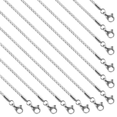 Imagem de SMYHTGLIF Pacote com 12 correntes de aço inoxidável, prata, colar a granel, joias artesanais, corrente para mulheres e homens