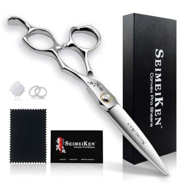 Imagem de Tesoura profissional de corte de cabelo de 15 cm – Aço inoxidável VG10 japonês, lâmina convexa extremamente afiada com alça ergonômica, parafuso de ajuste, tesoura de barbeiro para barbeiros e