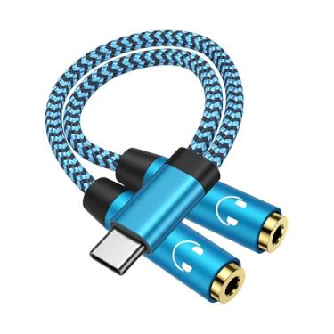 Imagem de Divisor de fone de ouvido USB C para fêmea duplo de 3,5 mm, adaptador divisor de áudio auxiliar para iPhone 16 15 Pro Max, iPad Air Pro, Galaxy S25 24, Pixel 9 8, Note 20 - azul