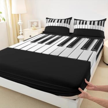 Imagem de Jogo de lençol com elástico alto, preto e branco, para decoração de quarto de adolescentes, preto e branco, sem lençol de cima, tamanho Queen