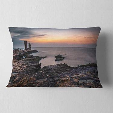 Imagem de Designart Portão para África Litoral em Mahdia' Grande Praia Lombar Sala de Estar, Sofá, Enchimento de Almofada + Capa de Almofada Estampada em ambos os lados 30,5 x 50,8 cm