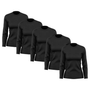 Imagem de Kit 5 Camisetas Feminina Manga Longa Dry Fit Básica Lisa Proteção Sola