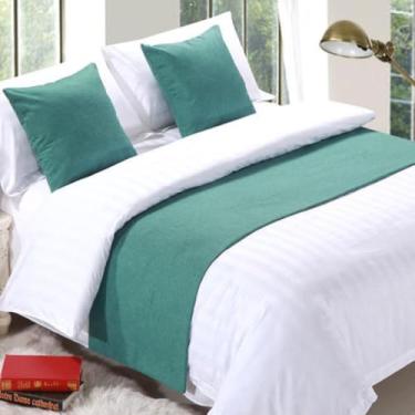 Imagem de Cachecol de corredor de cama de hotel, colchas de cor sólida, cobertas, lenços, protetor de lenços, capa protetora para quarto, hotel, decoração, Queen King, toalha de cama - verde-50 x 260 cm para