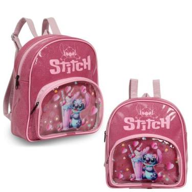 Imagem de Mochila Stitch Bolsa Tam P Alça Costas Criança Adulto Rosa - Plike