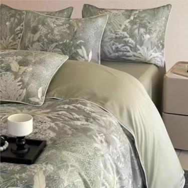 Imagem de Conjunto de roupa de cama 100% Tencel de verão elegante, durável e durável, lençóis rústicos frescos e respiráveis, suave e sedoso para dormir nu, capa de colcha para a pele (conjunto de 8,1,8 m, 4