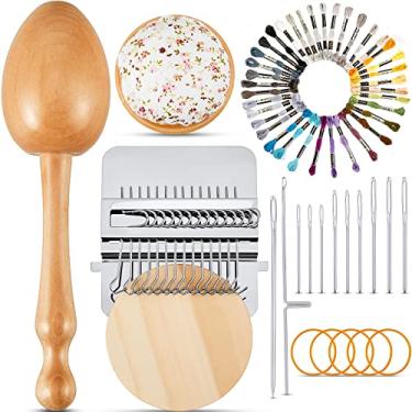 Imagem de Jexine Mini Ovo de Darning para meias, 14 ganchos, pequeno estilo Speedweve, tear de tecelagem com 9 peças de agulhas grandes para olhos de 50 cores, fio para artesanato, ferramenta de reparo de