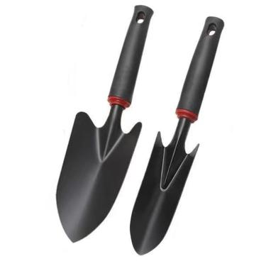 Imagem de Eintly Conjunto de espátula manual de jardim, conjunto de pá de mão de 2 peças para jardinagem, escavação, plantio (cabo de borracha preta)